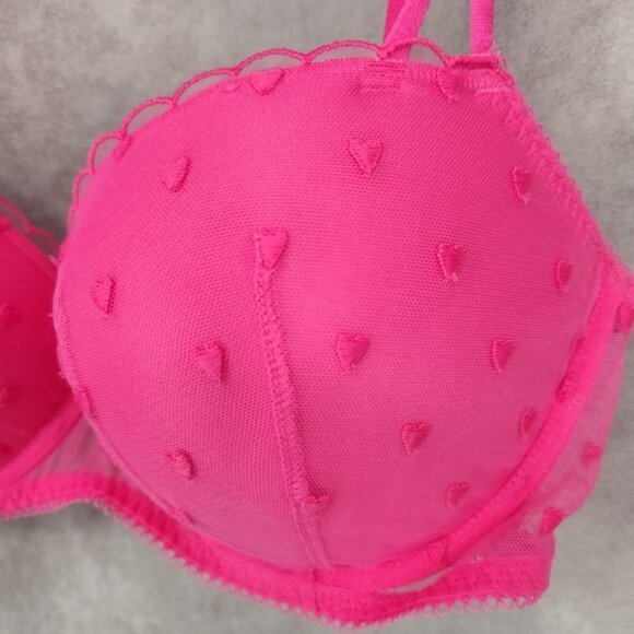 Victoria's Secret PINK Wink Push Up Balconette Bra 36D Pink Hearts Underwire - Picture 2 of 10